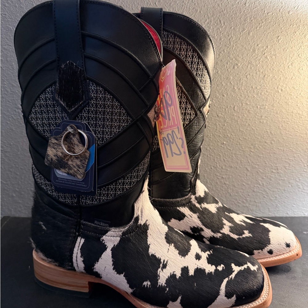 Prescott Cowhide Red Bottom Square Toe Cowboy Boot - Rock Em
